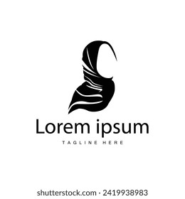 Simple Muslim clothing hijab logo design minimalist black silhouette