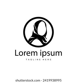 Simple Muslim clothing hijab logo design minimalist black silhouette