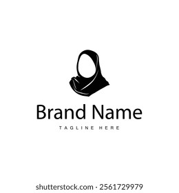 Simple Muslim clothing hijab logo design minimalist black silhouette