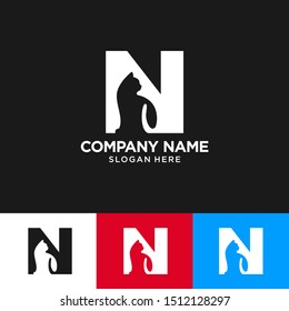 Simple N Letter Cat Logo, minimalist logo template design, Vector Illustration.