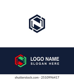 Simple N logo template with red and green colors.