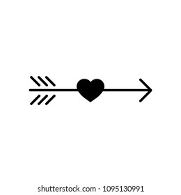 Simple Native Americans Black Arrow With Heart, Hipster Logo Element