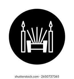 Simple nativity scene icon illustration portraying the birth of Jesus with candles and silhouette