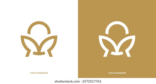 Simple Natural Couch Logo. Abstract Sofa Chair Couch and Leaf Graphic Icon. Green Interior Logo Design Template.