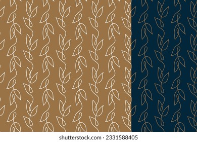 Einfaches, minimalistisches Muster in Vintage-Farben. Ein Zweig mit Blättern in einer endlosen Linie.