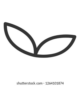 Simple natural two big leaves. Isolated minimalistic vector object of plant. Elegant botanical icon with black thin lines and white background. Bio or ecology organic symbol.