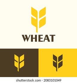 Simple natural wheat grain logo design concept. Agriculture farm company brand logomark illustration. Can representing plant, vegan, food, harvest, health, bread, cereal.