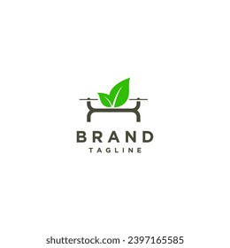 Simple Nature Agriculture Drone Logo Design. Simple Drone Icon With Green Leaves Logo Design.