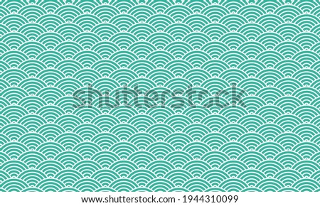 Simple Nature background Japanese Circle Backdrop Patter With Ocean Waves. Seigaiha or Seigainami - Waves of the Sea Japanese Classic Repetitive Pattern Background. Monochrome Green Repeat Background. Stock photo © 