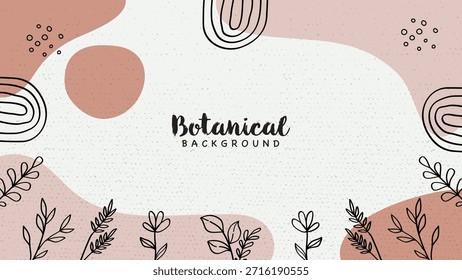 Anuncio de naturaleza simple con arte de línea botánica dibujado a mano con Formas orgánicas terrosas abstractas y textura grunge. Ilustración vectorial