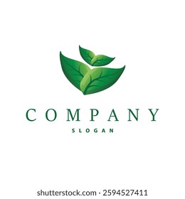 simple nature concept template illustration with minimalist green leaf logo for greening