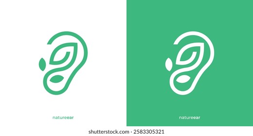 Simple Nature Ear Logo. Ear and Leaf Graphic Icons. Ear Health Logo Design Template.