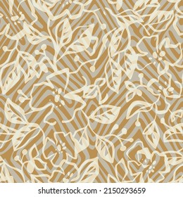 Simple nature floral background. Seamless pattern with hand drawn meadow flowers with geometric diamond texture. Outline contour drawing. Sketch style. Modern fashion design for textile.
