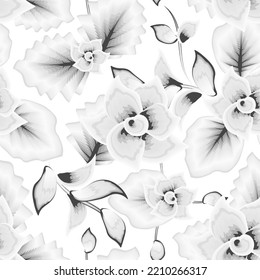 Simple nature floral background seamless pattern on white. Seamless pattern with hand drawn flowers. Fashionable seamless tropical pattern. Printing and textiles. foliage wallpaper. Floral background 