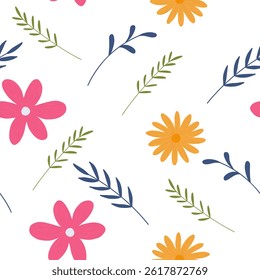 Simple nature floral seamless pattern on white background