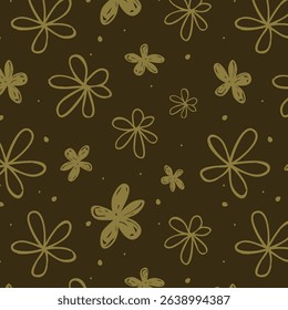 Simple nature floral vector background. Seamless pattern with hand drawn daisy flowers. Line art. Contour drawing. Fashion design for your textile and fabric, wrapping, any surface.