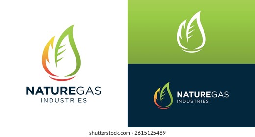 Simple nature gas logo template. Abstract leaf and fire logo design vector illustration.