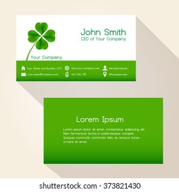 simple nature green cloverleaf business card design eps10