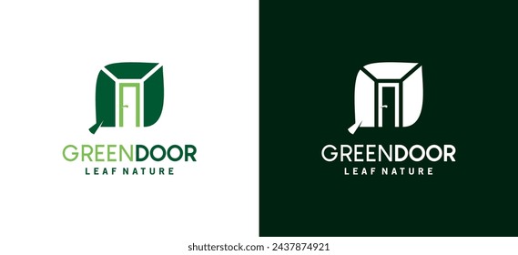 Diseño de logotipo de puerta de hoja verde de naturaleza simple