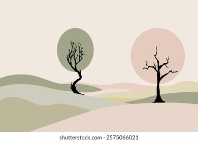 Simple nature landscape design concept of mountains and trees isolated - vector illustration
