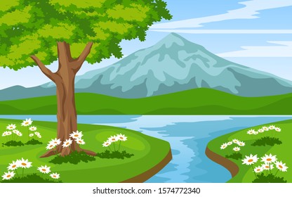 Simple nature landscape with mountain and river