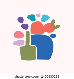 Simple nature leaf illustration in bold style for kids flower graphic design. Whimsical colorful vector drawing in happy folklore style. 