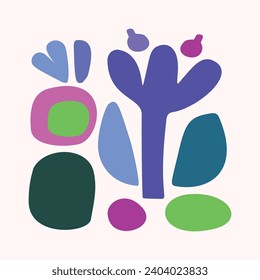 Simple nature leaf illustration in bold style for kids flower graphic design. Whimsical colorful vector drawing in happy folklore style. 