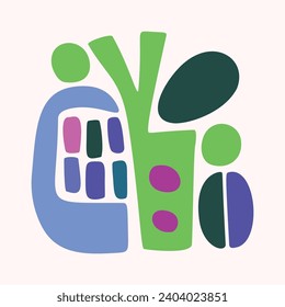 Simple nature leaf illustration in bold style for kids flower graphic design. Whimsical colorful vector drawing in happy folklore style. 