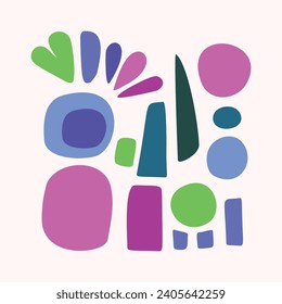 Simple nature leaf illustration in bold style for kids flower graphic design. Whimsical colorful vector drawing in happy folklore style. 