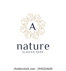 Simple nature leaf ornament natural logo creative nature logo with initial letter 