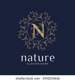 Simple nature leaf ornament natural logo creative nature logo with initial letter 