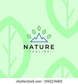 simple nature logo of mountains and leaves, great for all things nature needs