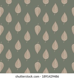 Simple nature seamless patern with doodle leaf ornament. Grey background. Pale palette. Flat vector print for textile, fabric, giftwrap, wallpapers. Endless illustration.