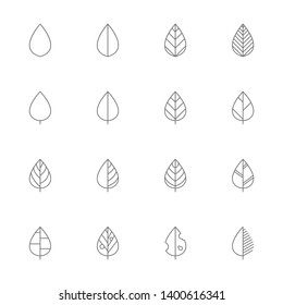 Simple nature thin line icons vector set of leaf or leaves illustration.