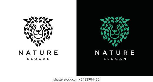 simple nature tiger logo design. tiger vector logo with leaves	
