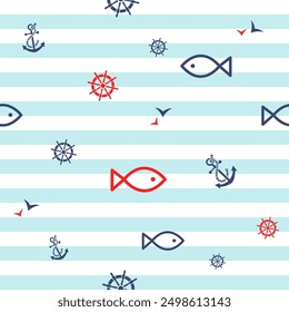 Simple Nautical Marine seamless pattern, Summertime texture, decorative tile.