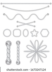 Simple nautical rope. Round and square rope frames, cord borders. Sailing vector decoration elements. Rope marine, nautical border, cord round, string knot twisted illustration