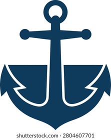 Simple navy anchor icon representing maritime themes and nautical activities