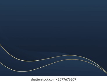 Simple navy blue gradient vector background and gold lines