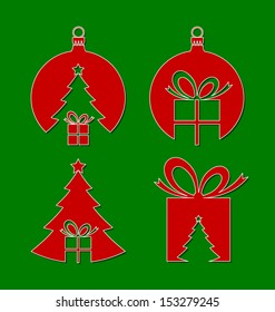 Simple negative space Christmas icons isolated on green background
