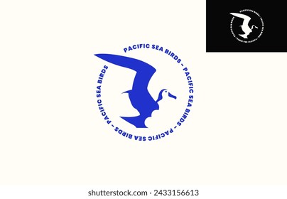 simple negative space pacific seabird logo design, a logo design that illustrates a seabird flapping its wings to land on a nest, a logo for conservation, tourism, travel, sailing, etc.