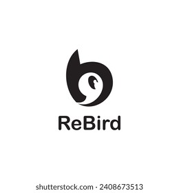 Simple Negative Space Re-Bird Logo Vector