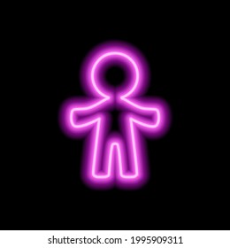 A simple neon pink human contour on a black background. Vector illustration