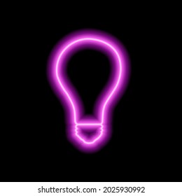 Esbozo simple de la bombilla de neón rosa sobre fondo negro. Ilustración del vector