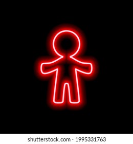 A simple neon red human contour on a black background. Vector illustration