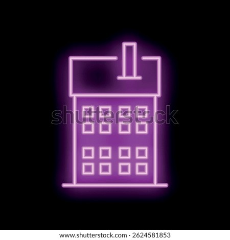 Simple neon sign representing a building with square windows, ideal for representing a city or the housing market