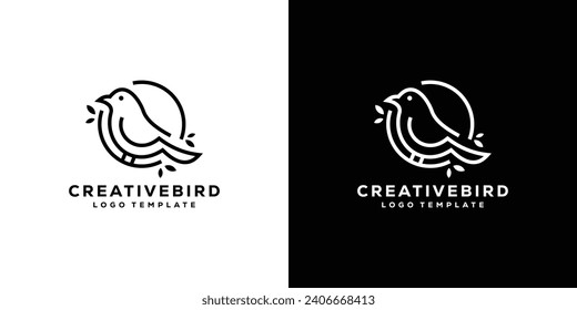 Simple Nest Bird Logo. Nature Leaf Home Bird with Linear Outline Style. Nest Logo Design Template.