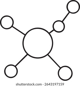 A simple network diagram with a central node connected to four other nodes via lines, all in black and white.