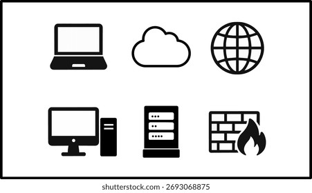Simple network icon illustration with PC, cloud, internet, server, and firewall icon set