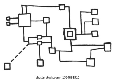 Simple neural network nad-drawn concept illustration. Vector graphics isolated on white